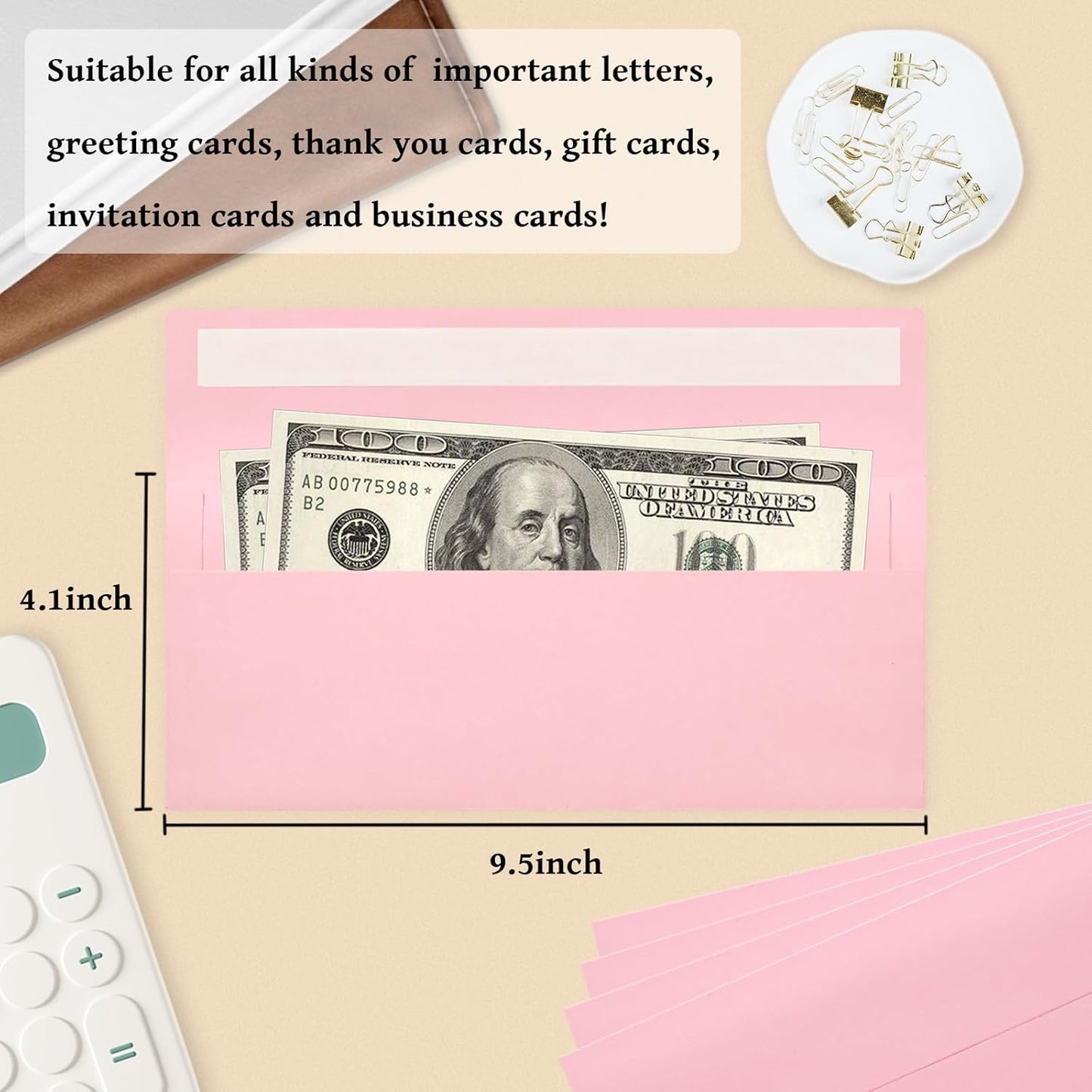 50 Pack #10 Business Envelopes, Pink Standard Envelopes Self Seal, Letter Size Business Mailing Envelopes for Checks Letters Invoices Statements Birthday Graduation Wedding, 4 1/8 x 9 1/2 Inch