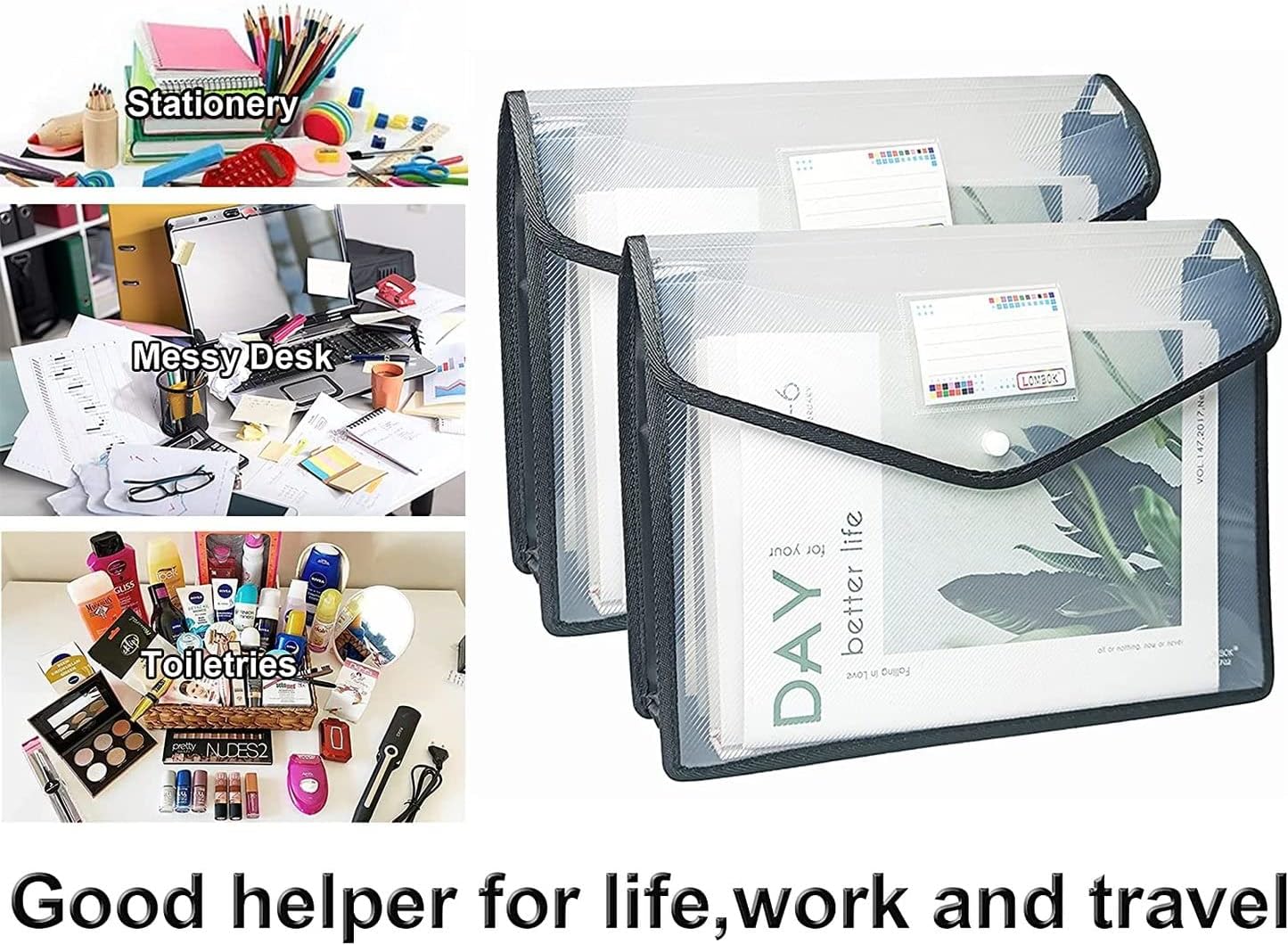 YoeeJob Plastic File Folders Legal Size Expandable Document Folder with Snap Button Closure, A4 Expanding File Wallet Envelopes Pouch with Label Pocket, 10 Packs