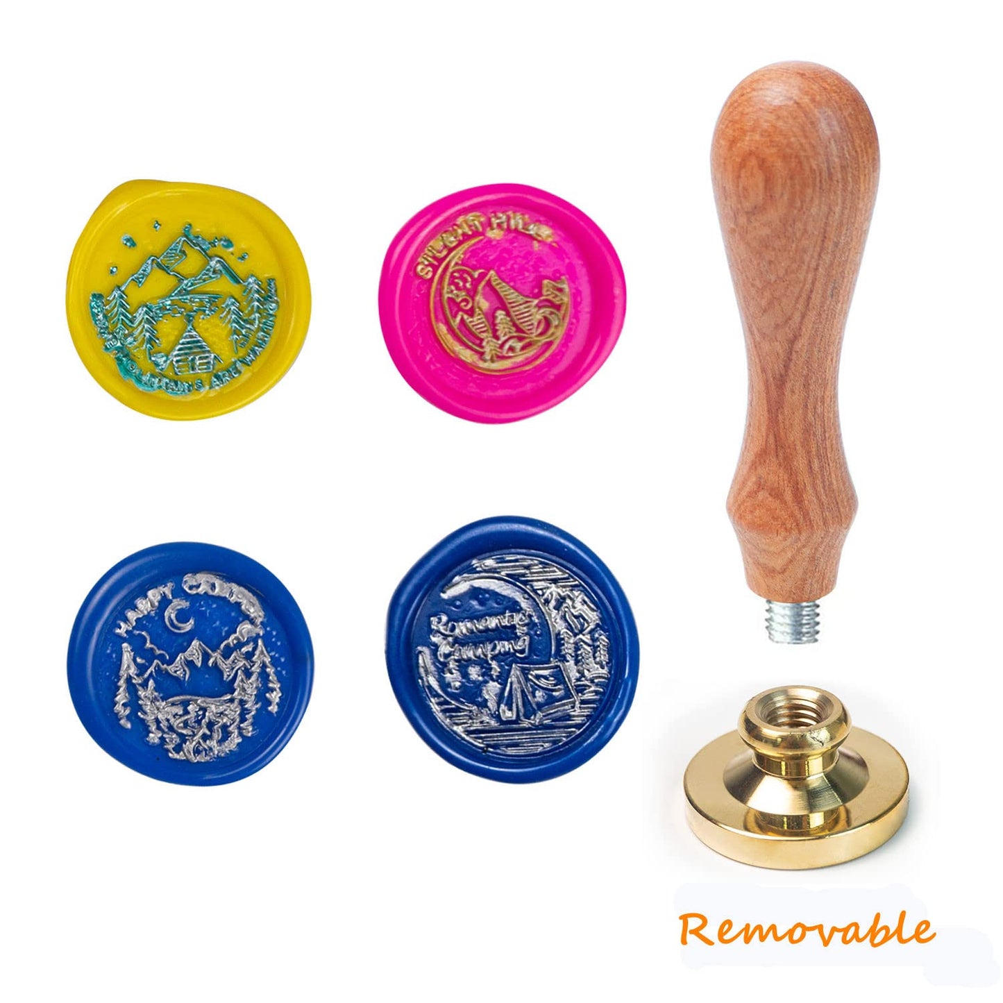 Wax Seal Stamp kit, ANBOSE Animal Wax Seal Stamp Set with 4 PCS Removable Brass Heads and 1 Wooden Handle, Mountains Hill Sealing Wax Stamp for Cards Invitations
