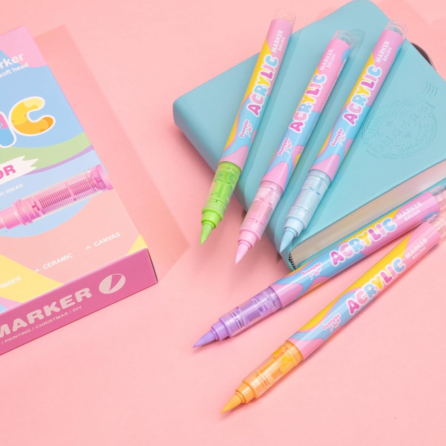 JRQ Macaron Pastel Acrylic Paint Markers, 24 Colors Water-based Acrylic Markers for Wood, Rock Painting Glass Canvas Ceramic Plastic Illustration Comic Animation Art Supplies