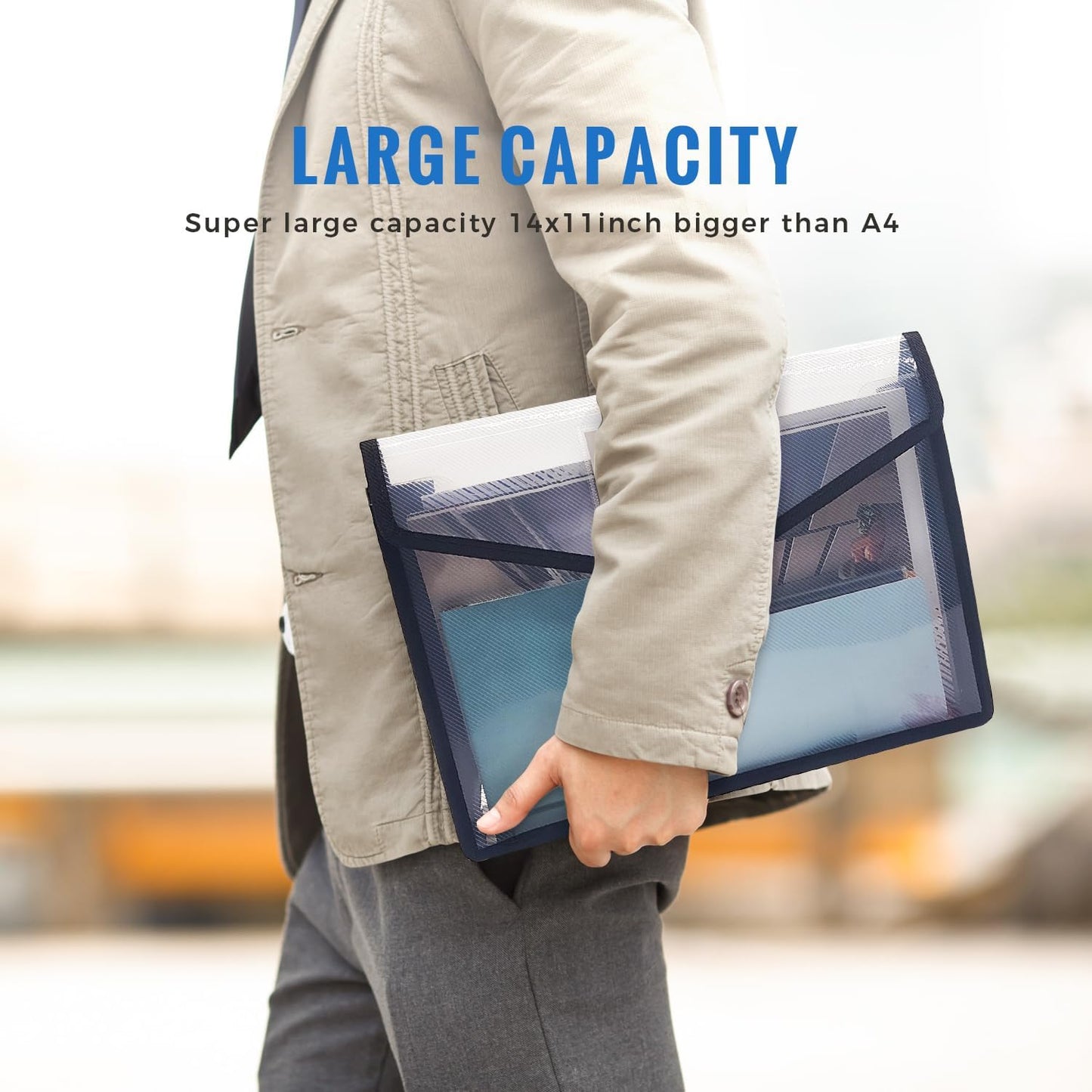 Plastic Expanding File Folder,Envelope Folders for Documents, File Folder Organizer Holder with Snap Closure,Waterproof Transparent File Folder,Large Capacity, Fit Letter/A4 Size (Black-6 Pack)