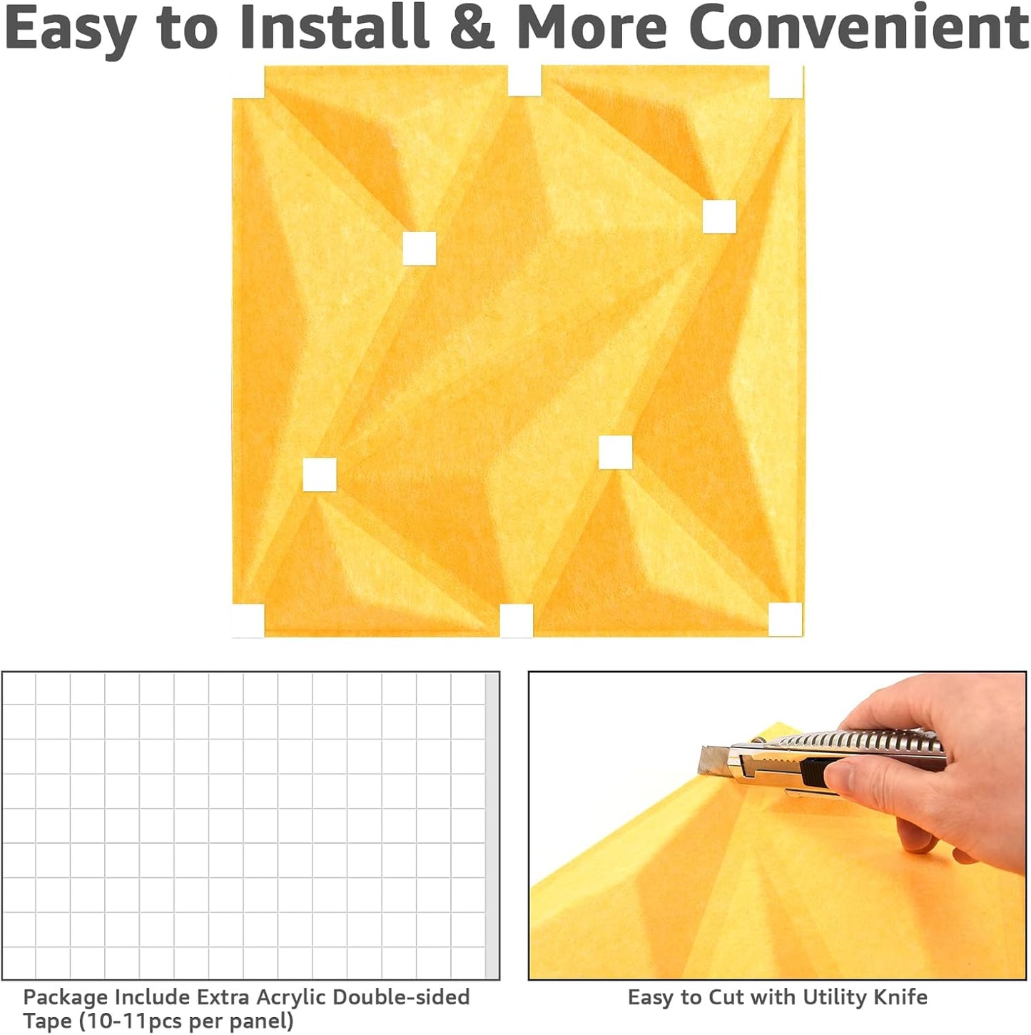 Art3dwallpanels Acoustic Panels 20 Pack Soundproof Wall Panels Sound Dampening Panels, 3D Wall Panels Sound Absorbing Panels, 12" X 12", Yellow without Tape