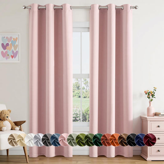 MIULEE Baby Pink Blackout Curtains for Girls Bedroom 84 Inches Long 2 Panels, Thermal Insulated Room Darkening Drapes for Nursery Living Room, Solid Grommet Top Noise Reducing Curtains W40 x L84 Inch