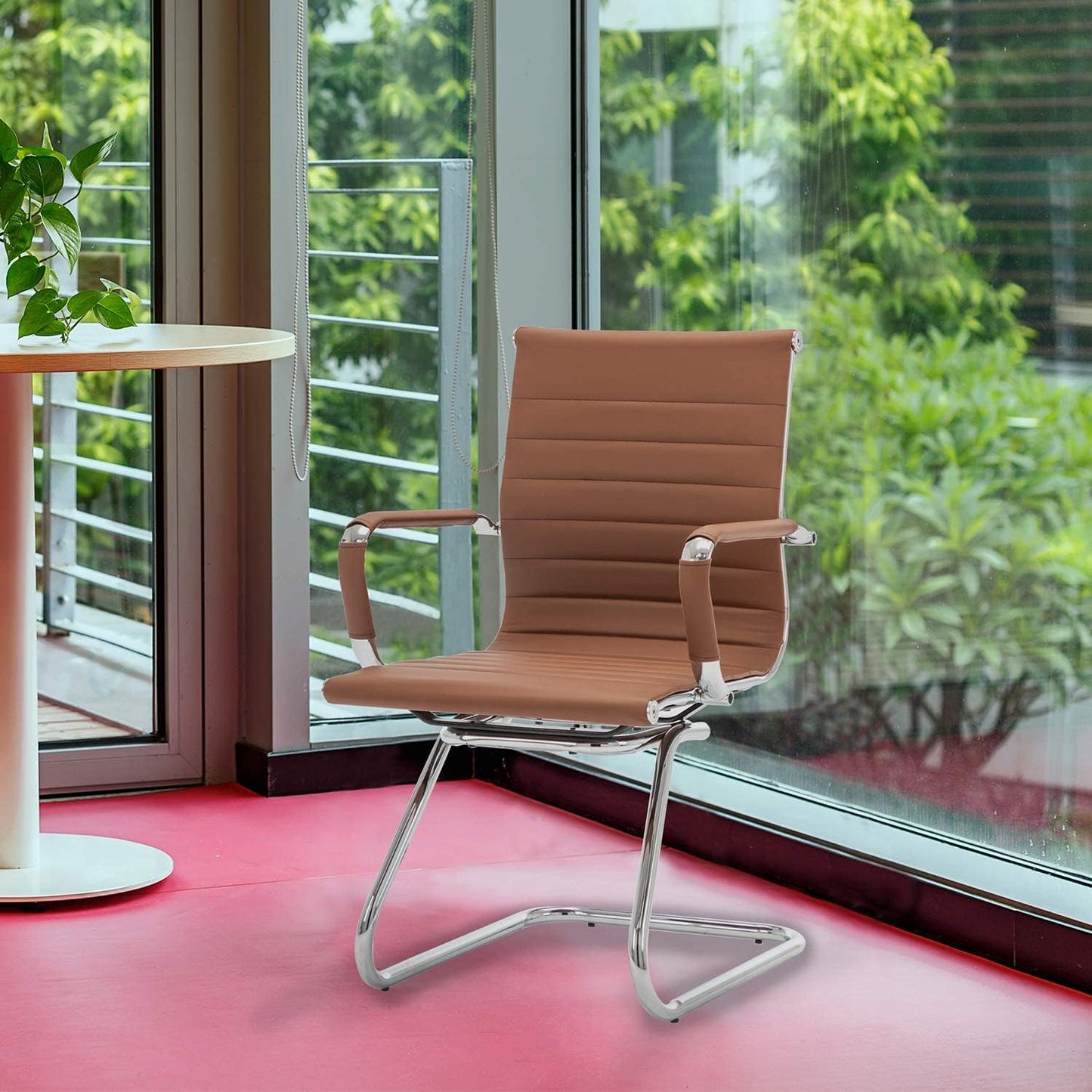 Office Desk Chair No Wheels Set of 4 PU Leather Computer Chairs Mid Back Guest Chairs for School Reception Conference Waiting Room, Cafe