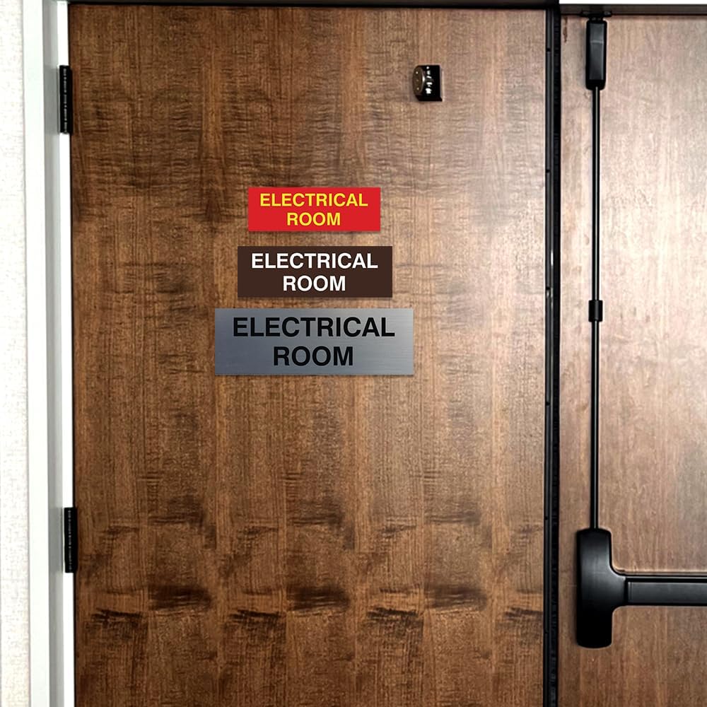 All Quality Basic Electrical Room Door/Wall Sign | Durable Construction | Building Safety - Ivory/Dark Brown - Small