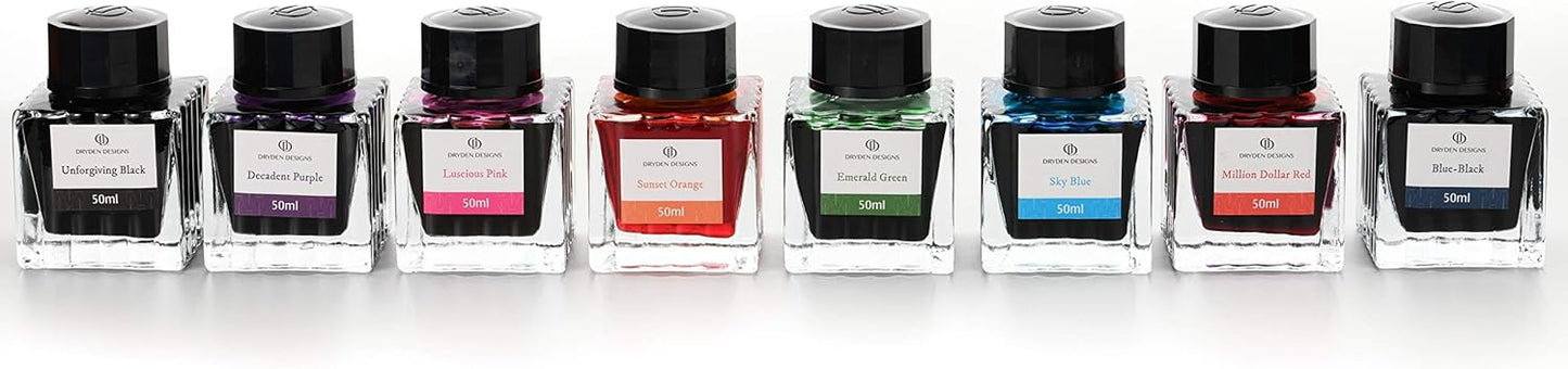 Dryden Designs Fine Nib Fountain Pen - Includes 24 Ink Cartridges - 12 Black and 12 Blue - Black - Smooth Elegant Writing with Fine Nib and Ink Converters