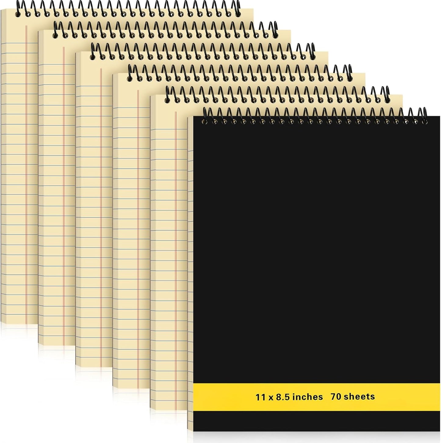 6 Pcs Legal Pad Top Spiral Bound Notebook 70 Sheets Wirebound Notepad Double Sided Ruled Memo Steno Pad with Stiff Back Cover for Business(8.5 x 11 Inches,No Holes,Yellow)