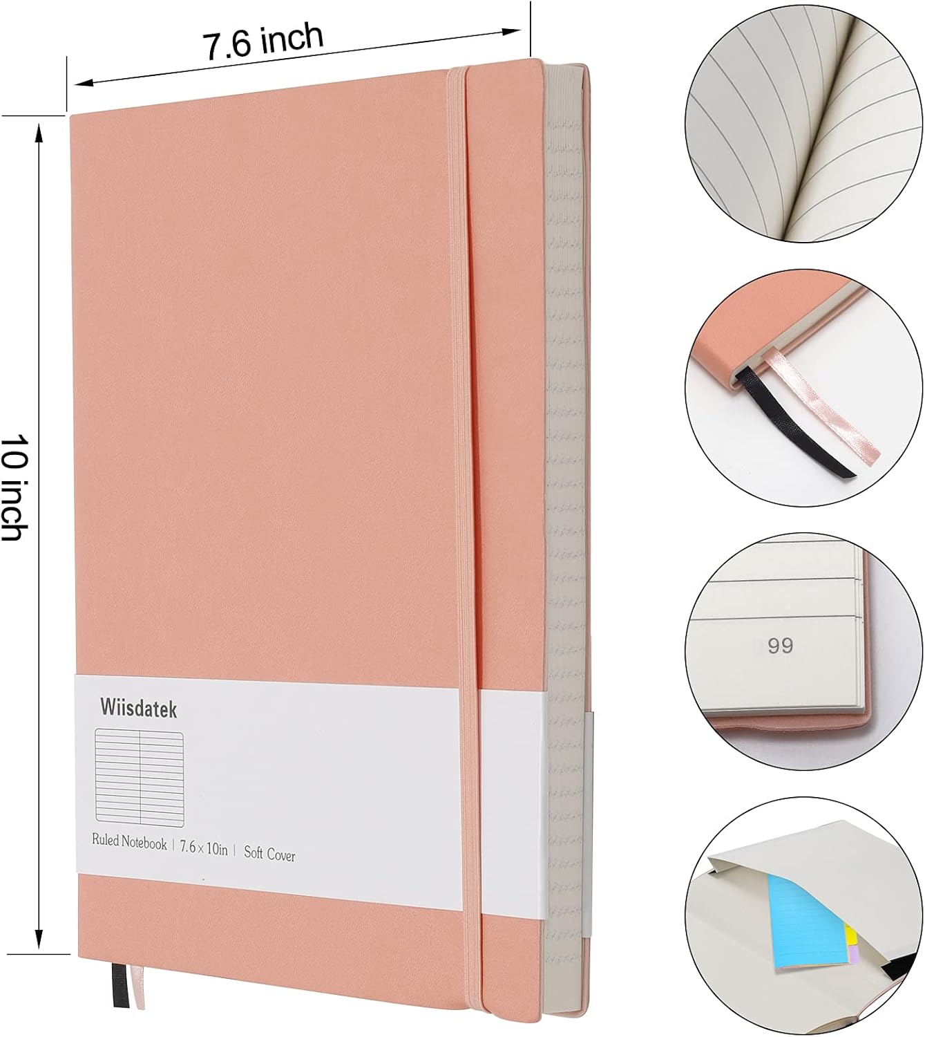 B5 College Ruled Notebooks - 2 Pack B5 Large Journal Notebooks with 376 Numbered Pages,100gsm Thick Lined Paper,Soft PU Leather Cover,7.6 X 10 inch(PINK)