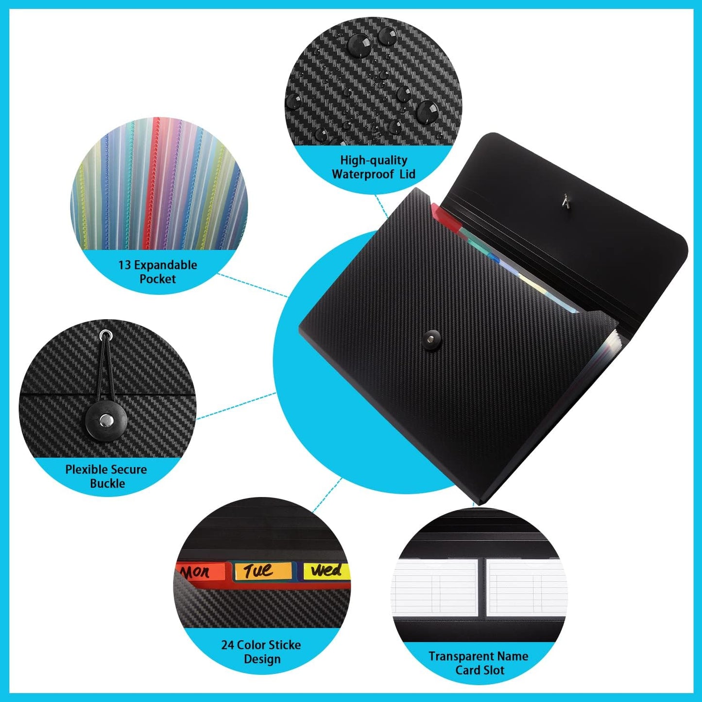 Expanding File Folder - 13 Pockets White Accordion Filing Organizer for Documents, Aesthetic Paper Folder