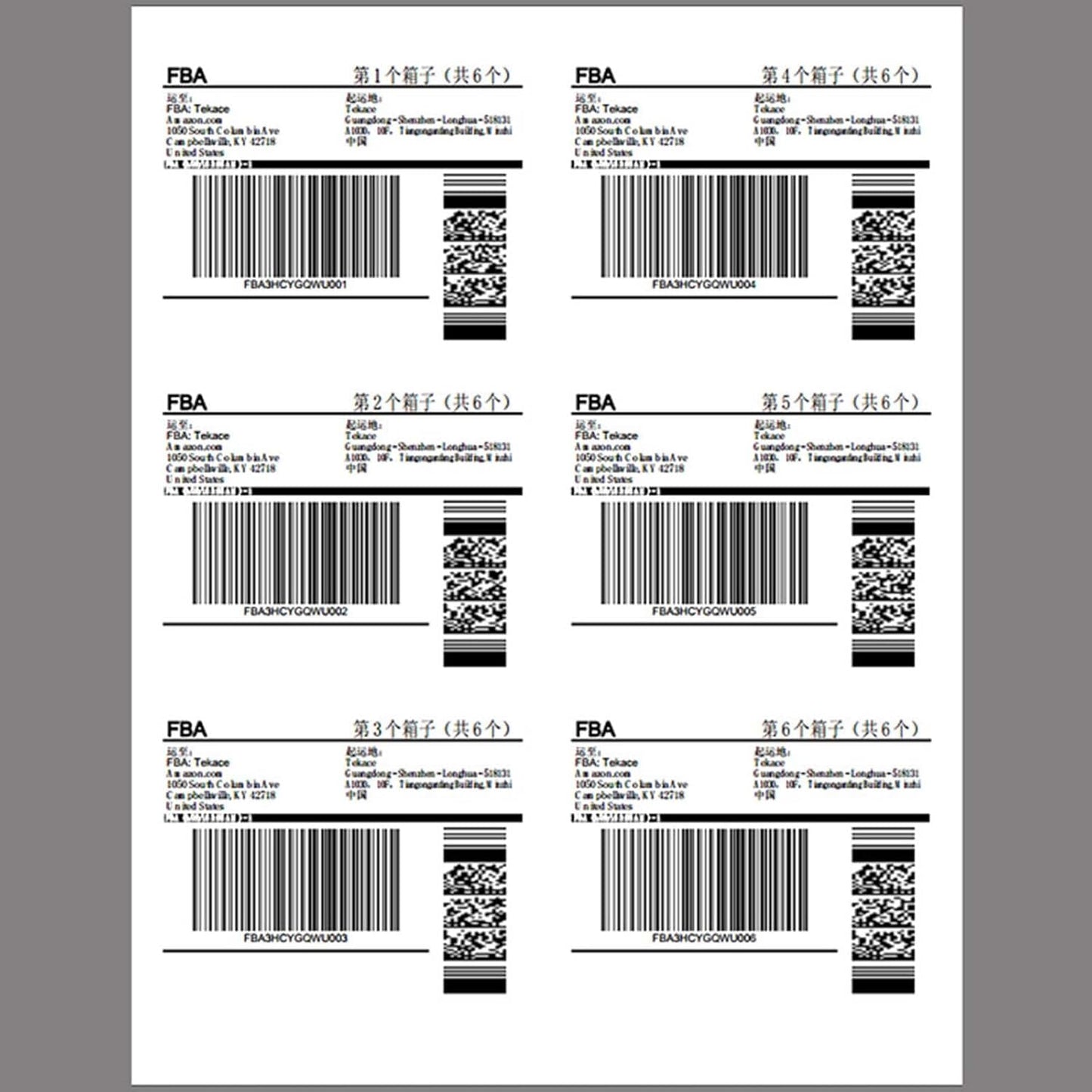 White Sticker FBA Labels – 4" x 3.33" – Laser/Inkjet Compatible – (6 Label/Sheet), 1000 Sheets - 6000 Total Adhesive Labels