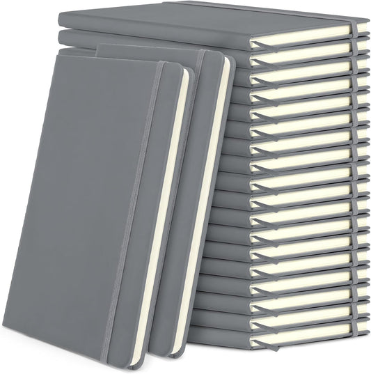 Honoson 20 Pack Lined Journal Notebooks A5 Hardcover Executive Notebook 5.5" x 8.3" PU Leather Wide Ruled Journals Bulk with Elastic Band for Home Business Office School Supplies(Gray)