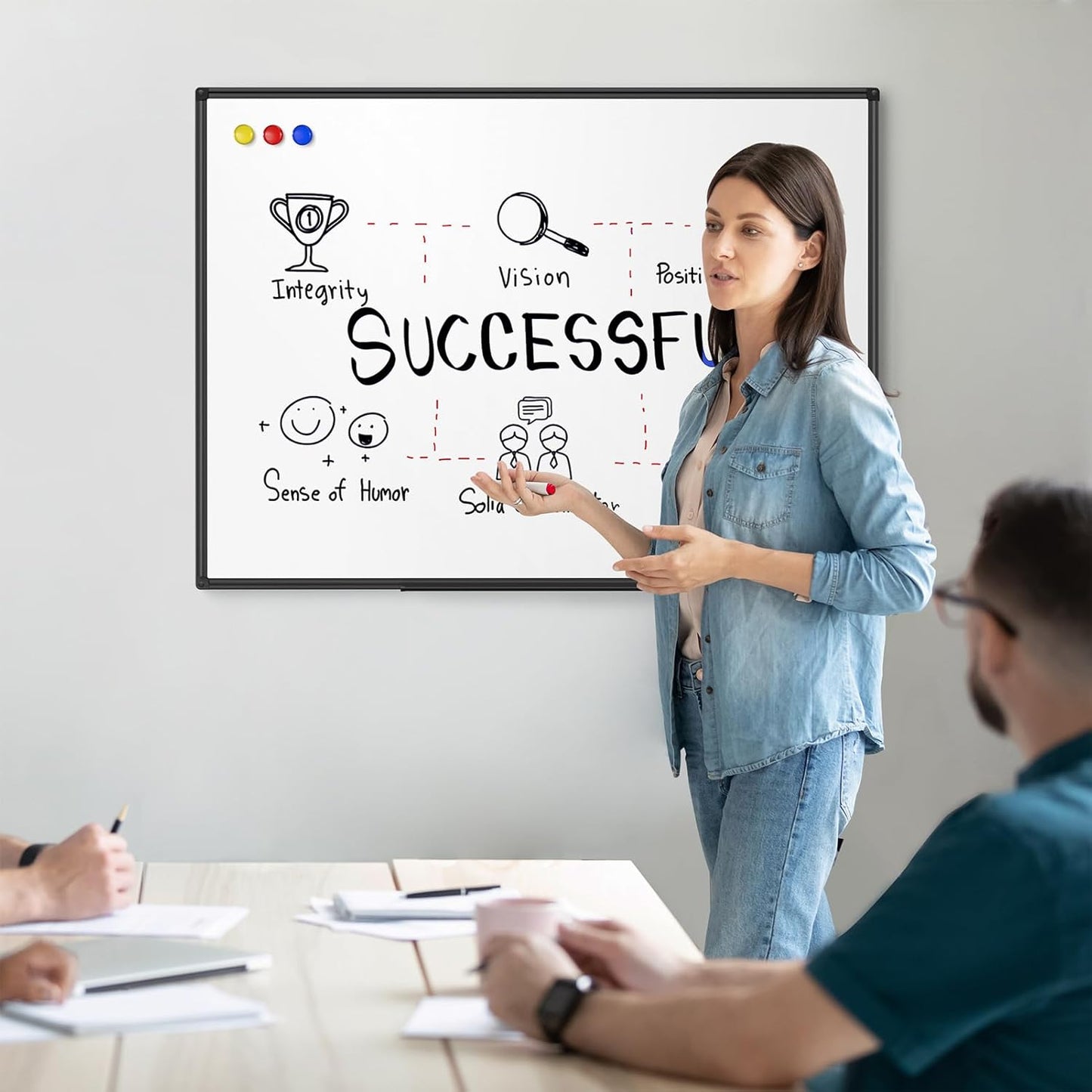 Magnetic Dry Erase Whiteboard 36 x 24 Inch - Small White Board, Black Aluminum Frame Wall-Mounted, Magnetic Eraser, 2 Pen, Detachable Marker Tray, 6 Magnets for Office, School