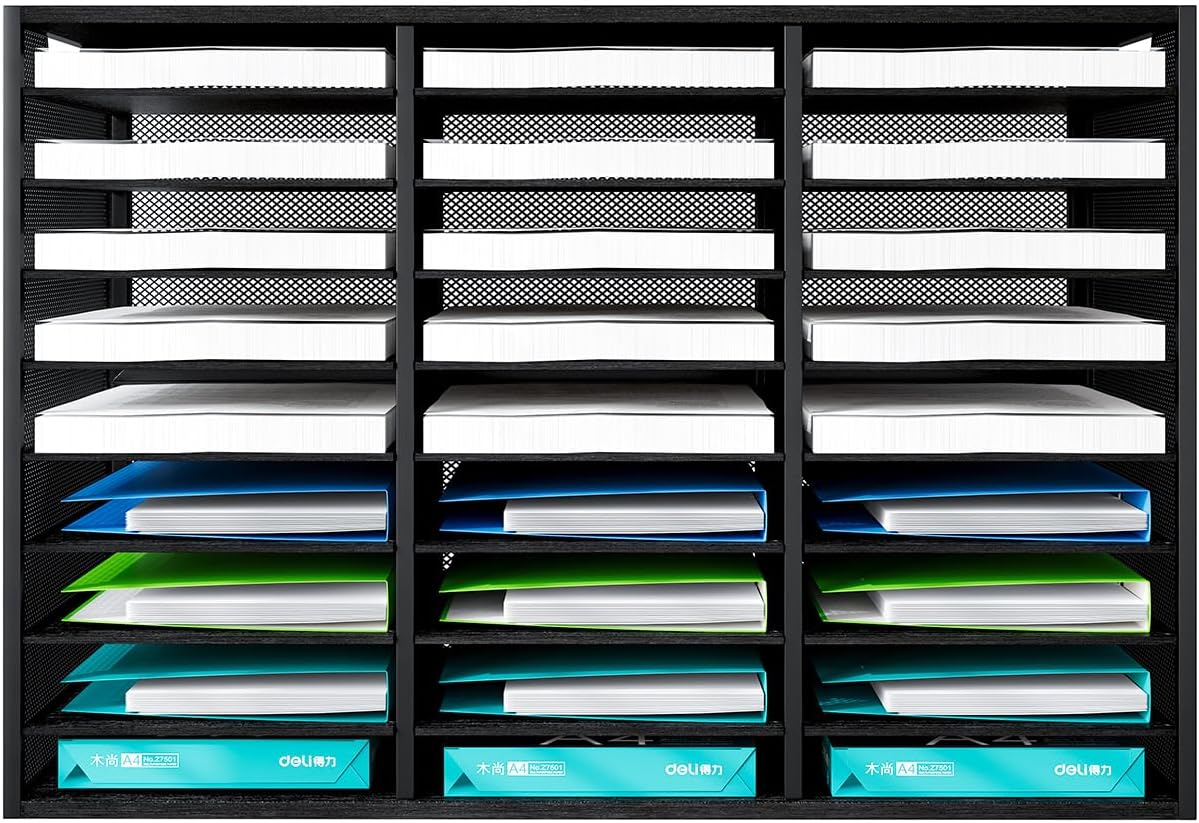 Mail Sorter Adjustable Countertop Heavy Duty Literature Organizer Student Mailbox for Classroom Desktop Bill Paper Holder Rack for Office Home School, 27 Compartments, Black