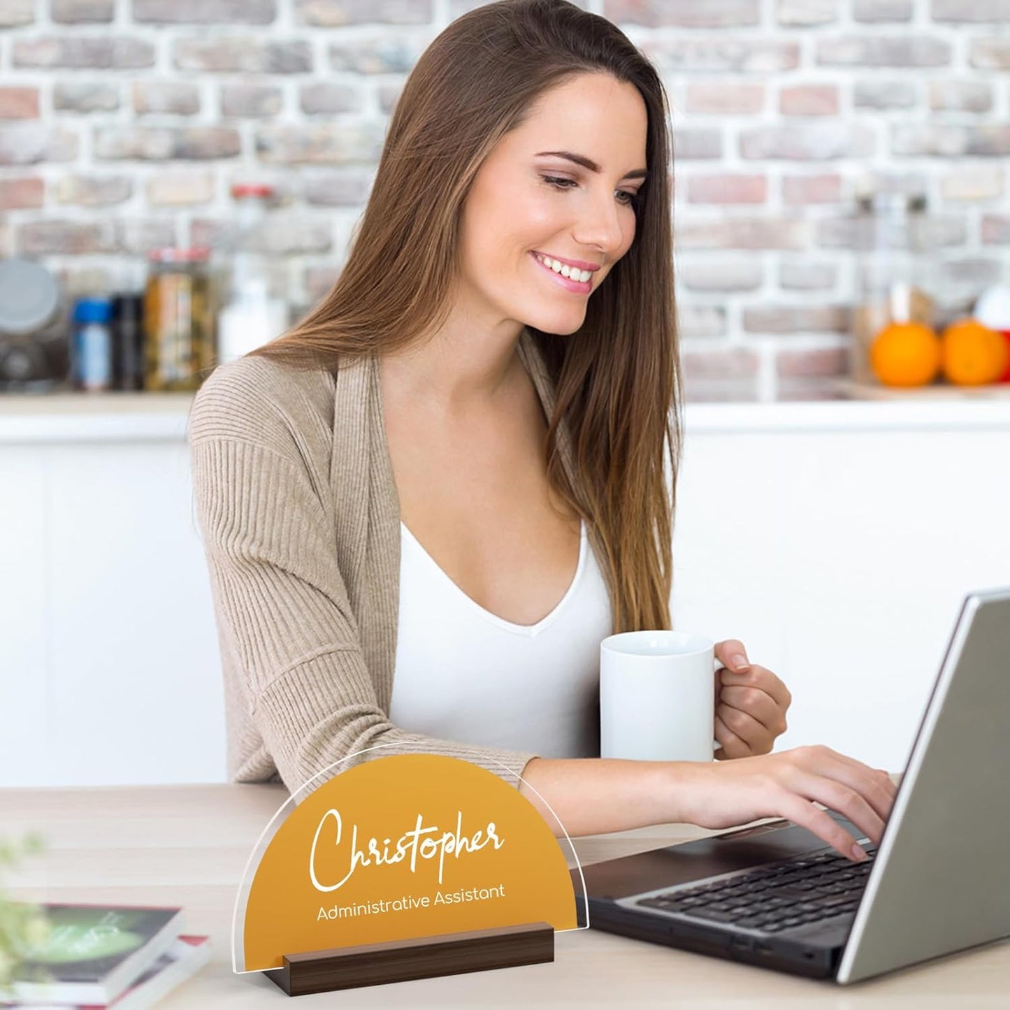 Personalized Name Plate for Desk - Custom Acrylic Name Plate with Holder, Arch Shaped Desk Name Plaque with Title, Office Gifts for Coworkers Employees Boss Teacher Appreciation Gifts, 10 Colors