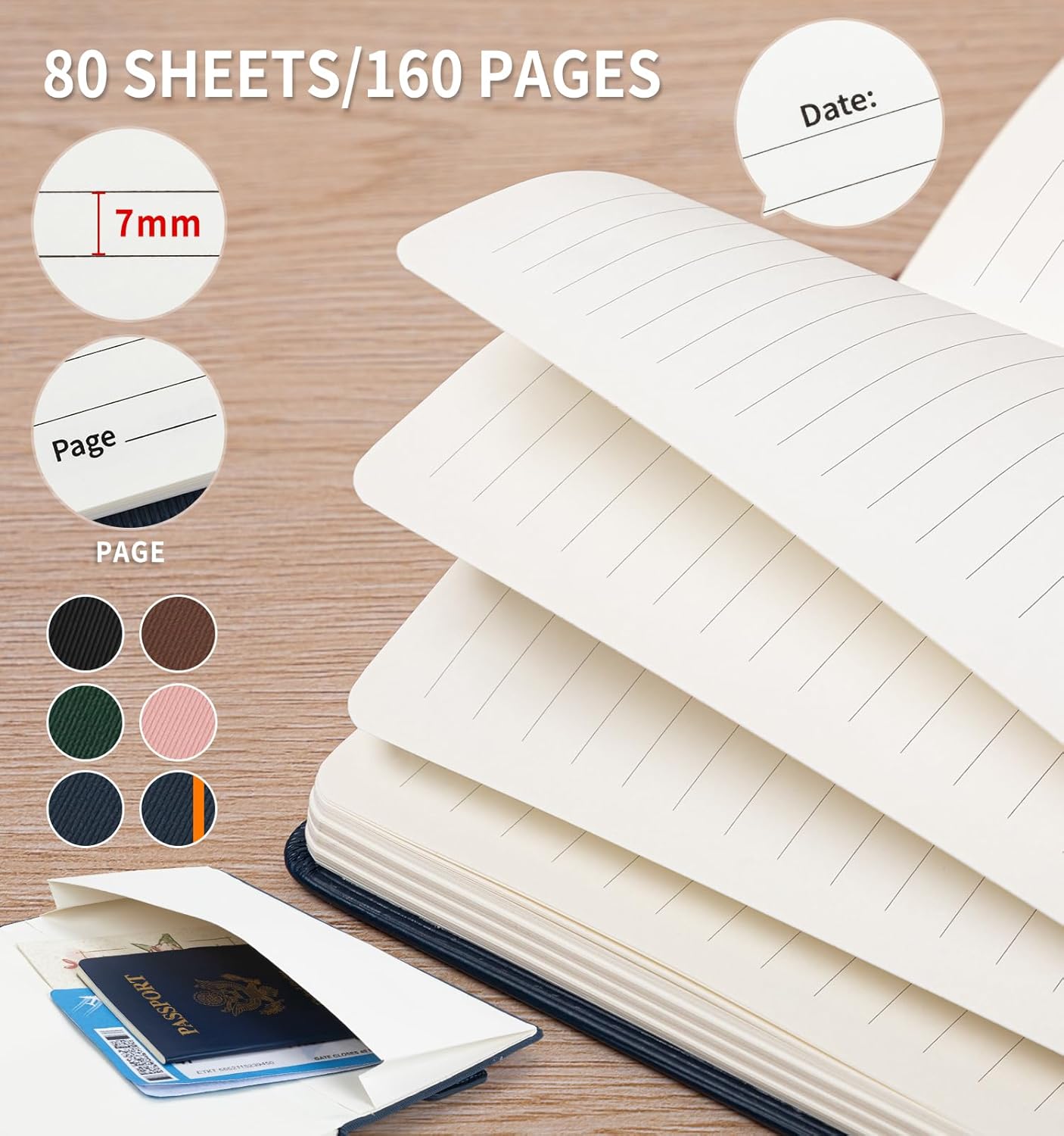 Lined Journal Notebook for Work, A5 Leather Notebook with Pen Holder, 100GSM/160 Pages Thick Paper, Daily Journals for Writing, School, Note Taking, Business, Travel, College Ruled