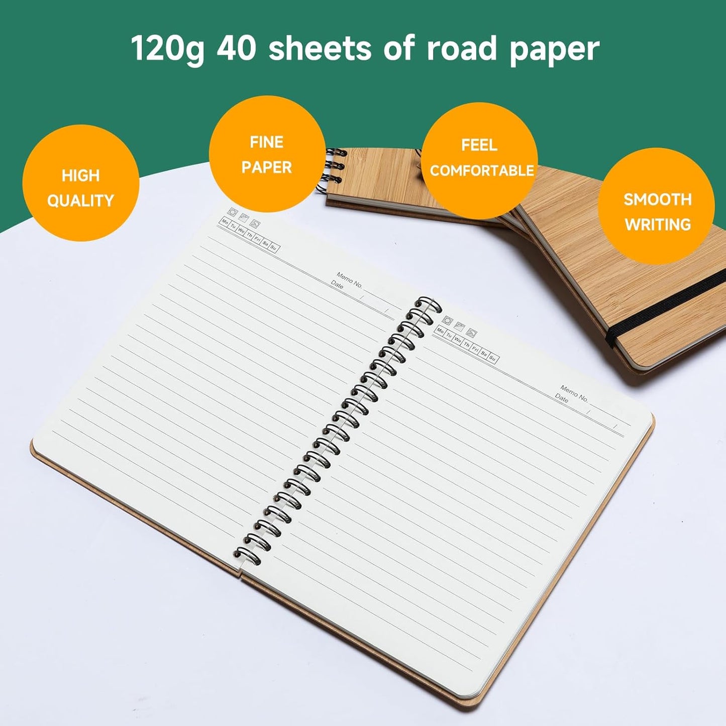 4 Set Lined Bamboo Journal Notebook,80 Pages,5.3”*7.2”,Hardcover Executive Notebooks,Daily Journal Notebook for Work,Travel,School,Note Taking,College (4)