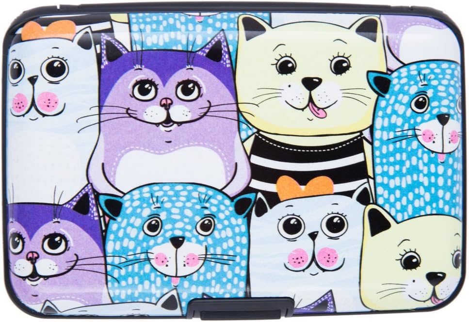 ELFISH Mini RFID Aluminum Wallet Credit Cards Holder Business Card Case Metal ID Case for Men Women (Color cat)