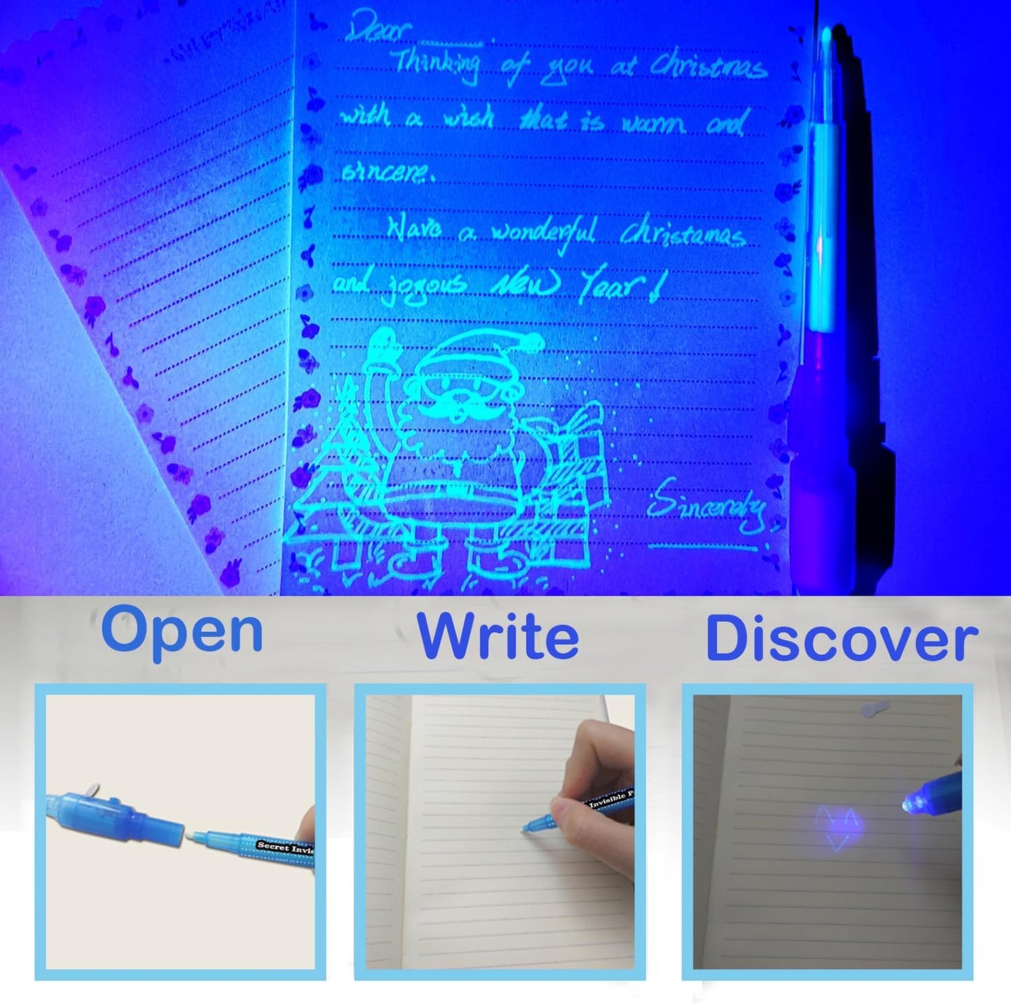 SCStyle Invisible Ink Pen 10Pcs with UV Light Magic Marker for Secret Messages, Writing Information for Birthdays, Easter, Halloween, Christmas Gifts for Students