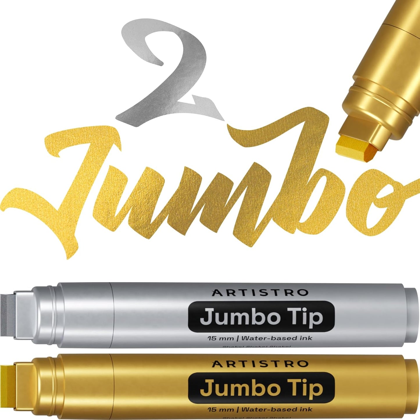 ARTISTRO 2 Gold & Silver Acrylic Paint Markers - 15mm Jumbo-Tip Paint Pens - Perfect for Crafting, Art Projects, & More