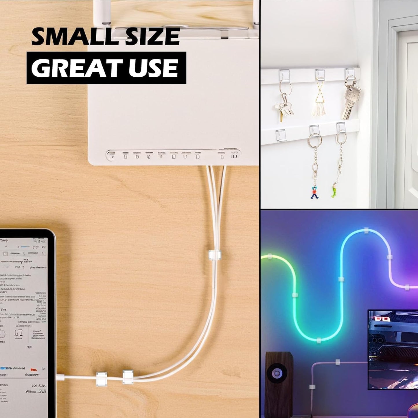 AGPTEK Ethernet Cable Clips, 60 PCS Adhesive Wire Clips, Flat Cord Clips Small Cable Holder Management for Home Wall Flat Ethernet Network Cord Organizer, Decoration Fairy Light Sticky Hooks, Clear