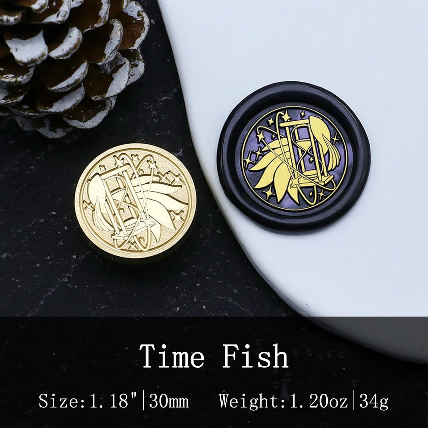 Hourglass Wax Seal Stamp - Starfish Hourglass Wax Stamp Head, 1.18 inch/30mm Brass Sealing Wax Stamp with Handle for Envelopes, Letters, Handicraft DIY, and Christmas