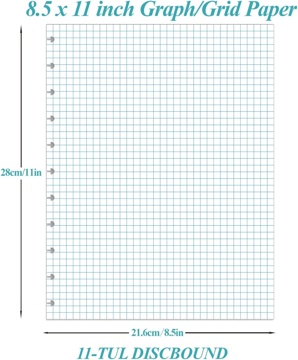 (3-Pack) A4 TUL Discbound Grid Filler Paper - 11 Disc Graph Paper, Letter Size 300Sheets / 600Pages Loose-Leaf Paper, 100gsm White Paper, 8.5'' x 11''