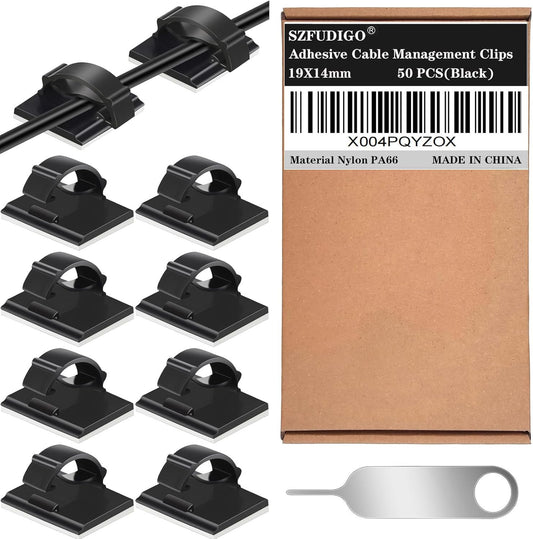 Adhesive Cable Holder Management Wire Clips 50 Pcs Black，Suitable for Cables with a Diameter of ≤ 6mm in Cars, Houses, and Offices