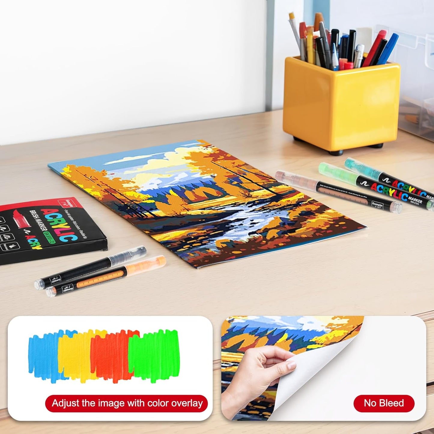 JRQ 120 Acrylic Paint Markers Paint Pens - Direct Liquid System & Brush Tip, Acrylic Markers for Wood, Rock Painting, Glass, Canvas, Ceramic, Fabric, Plastic, DIY Art Crafts Supplies