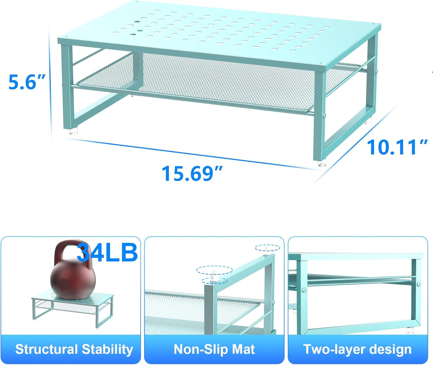 gianotter 2-Tier Metal Monitor Stand Riser, Desk Organizer for Monitor, Office Desk Storage Organizer for Office Supplies (Blue)