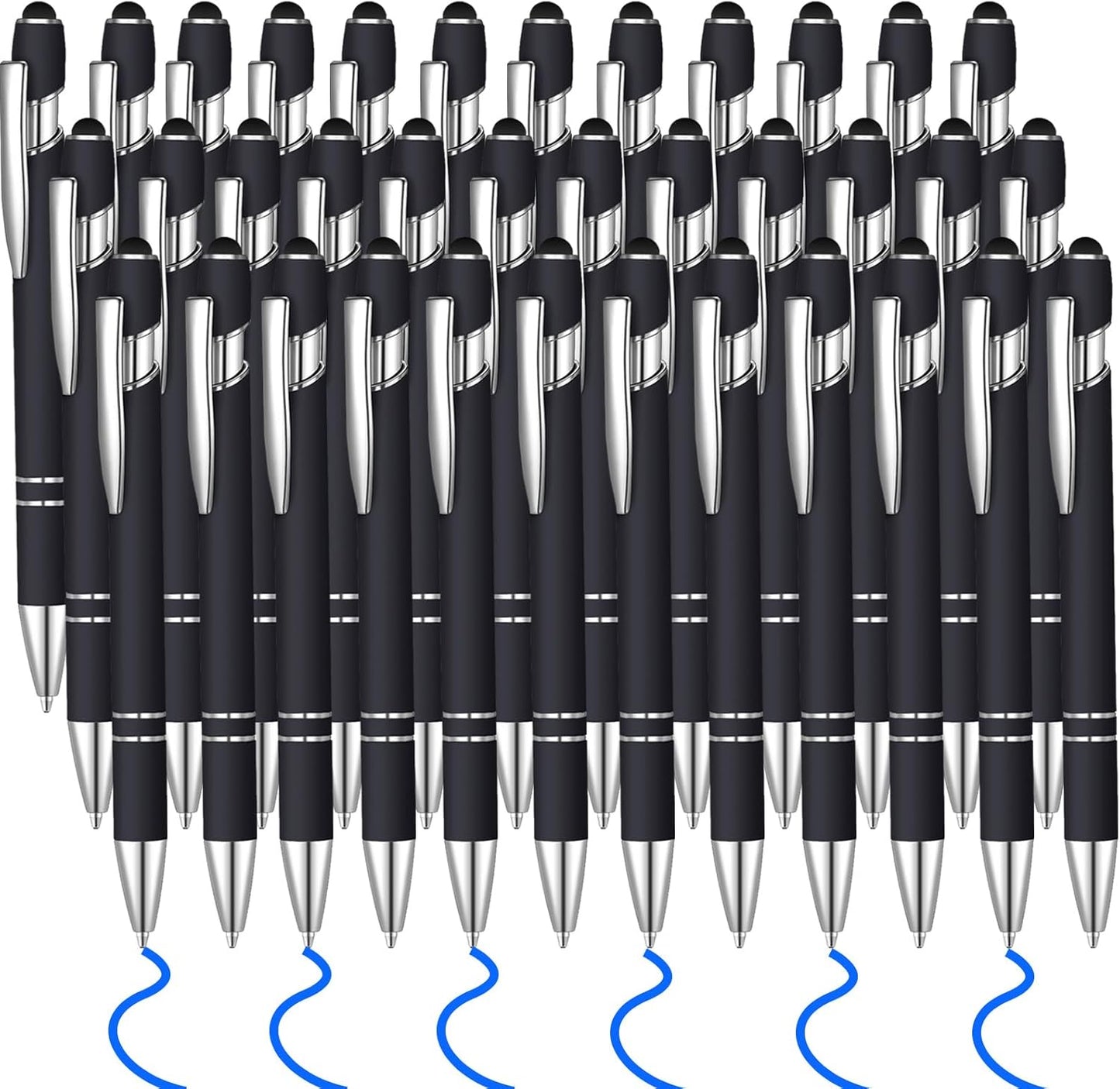 36 Pcs Blue Ink Ballpoint Pen with Stylus 2 in 1 Ballpoint Pen for Touch Screens School Office Coworkers (Black)