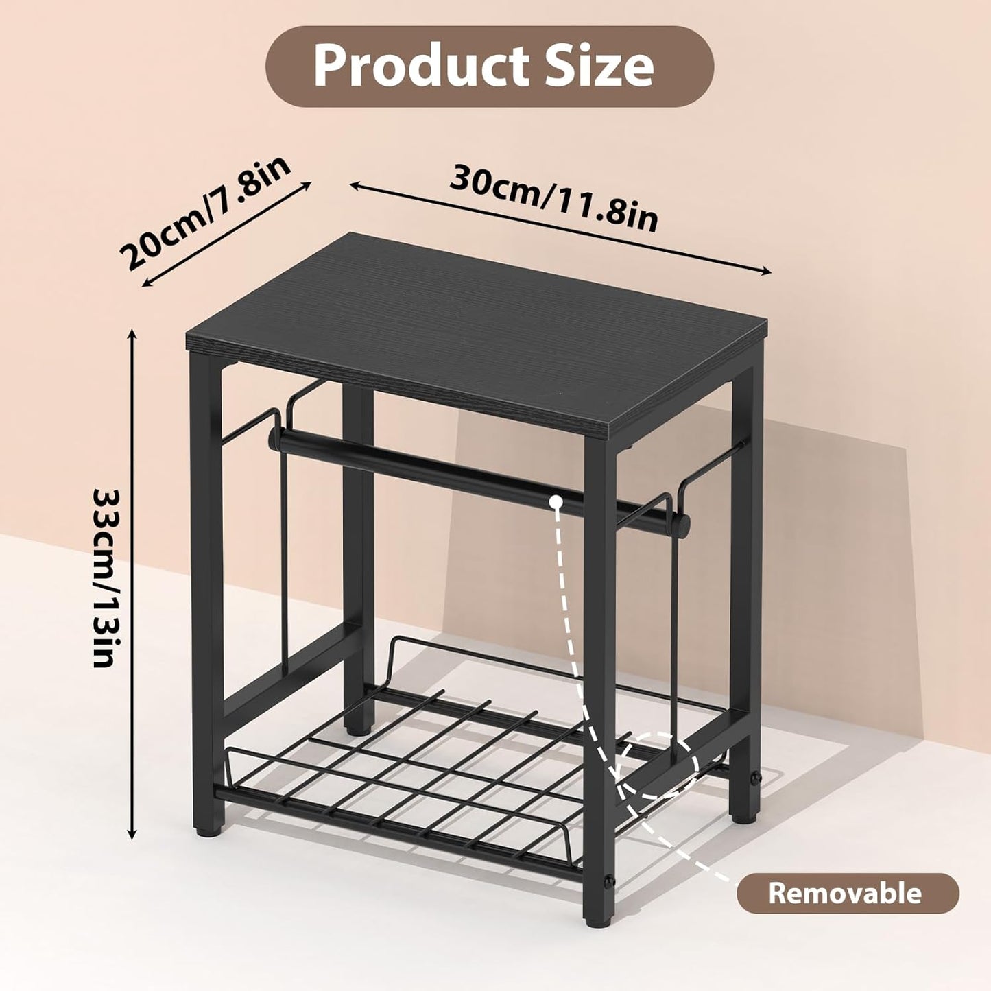 NANANARDOSO Label Holder for Thermal Printer with Basket,Wooden Label Holder for Shipping Label Printer,Sticker Roll Holder for Home, Office Small Business,Black