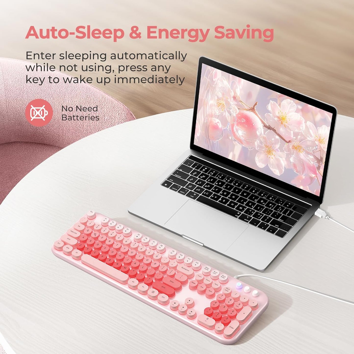 Wired Backlit Keyboard, USB Computer Keyboard with Retro Keycaps, Numeric Keypad and Media Hotkey for Office Desktop PC Laptop and Windows 7 8 10 11 (Pink Colorful)
