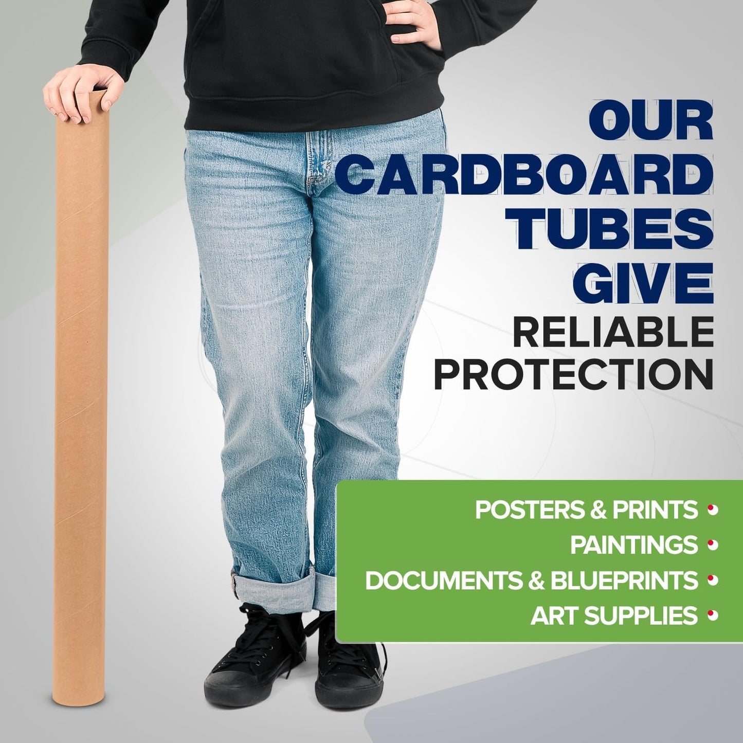 3" x 36" Reinforced Kraft Paper Mailing Tubes, Pack of 2 Tubes with 2 Caps Each – USPS Approved Poster Tube – Made in USA Cardboard Tube for Shipping and Storing Posters, Prints, Artwork, or Documents