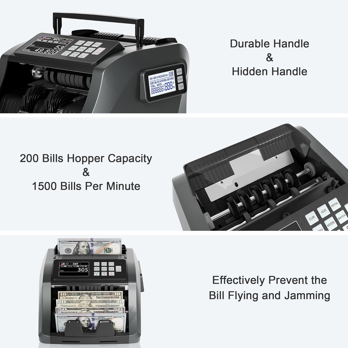 [Upgrade] 2025 YICHOING Mixed Denomination Money Counter Machine, Value Counting, UV/MG/IR/DD Counterfeit Detection, 3.5" TFT Display Cash Counting Machine, Printer Enabled Bill Counter for Business
