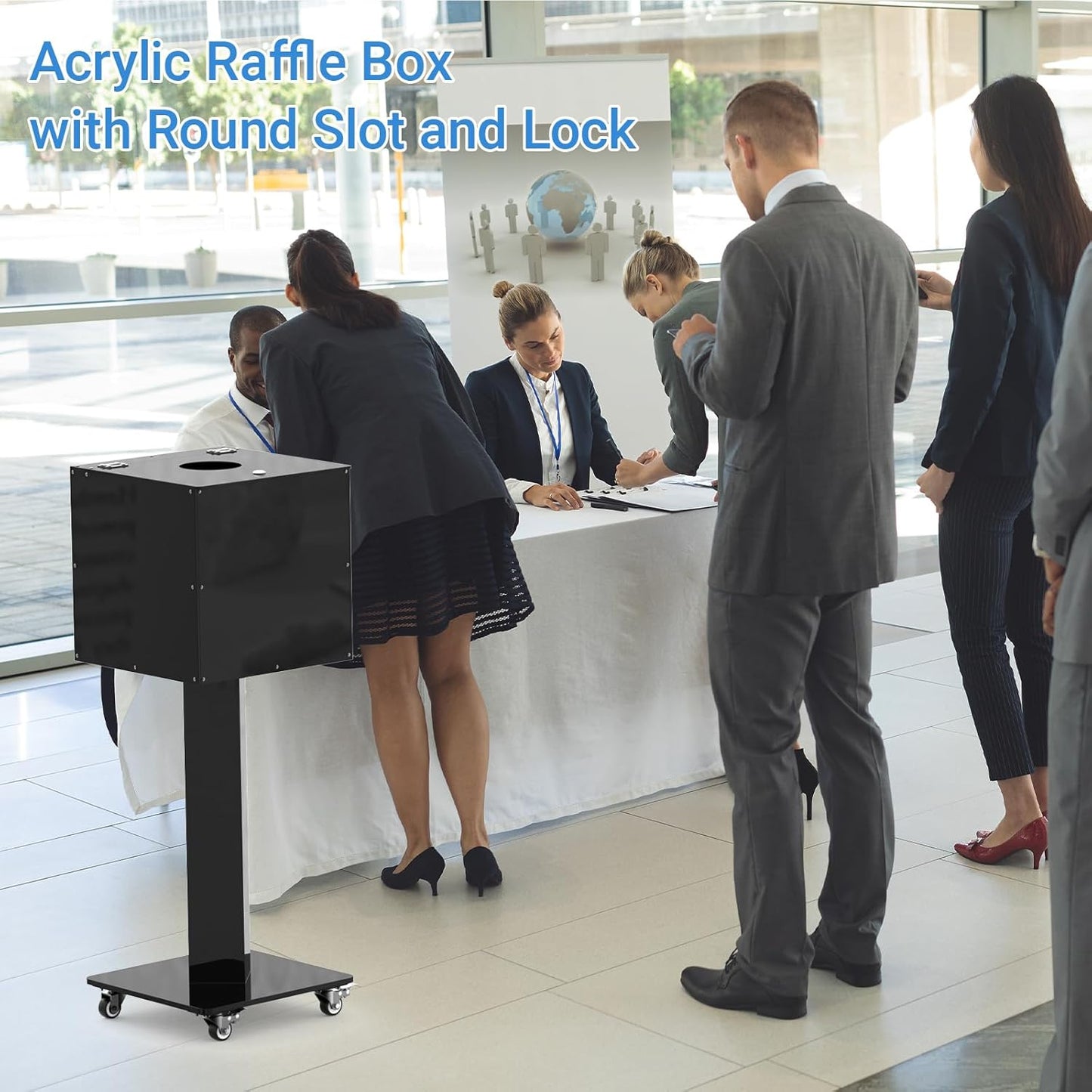 GARVIN Acrylic Raffle Ticket Box with Stand, Lockable Collection Boxes with Slot for Drawings, Voting, Fundraisers, Suggestion Cards, Secure Donation Box, Large Capacity, Black