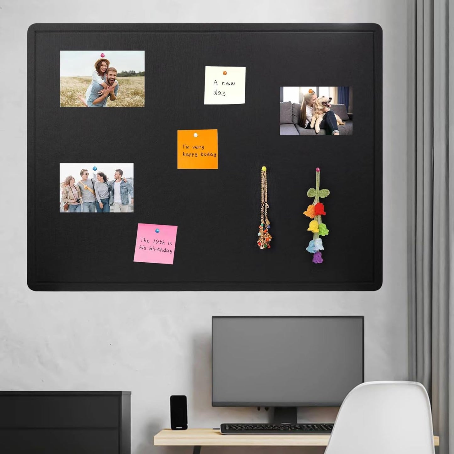 Large Bulletin Board, 48 X 36 inches Felt Board Notice Pin Board, 4' x 3'Cork Board Alternative for Wall, Self-Adhesive Vision Board Mood Board Foldable Photo Board with 30 Pushpin (Black)