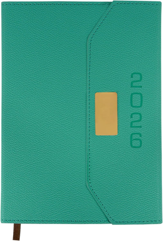 2026 Daily Monthly Planner - Calendar, January - December 2026, 100GSM Thick Paper, Leather Cover, Planner with Hourly Schedule,6.1" x 8.2", Daily Inside Page - Monthly Inside Page, Pen Holder, Bookmarks (lake green)