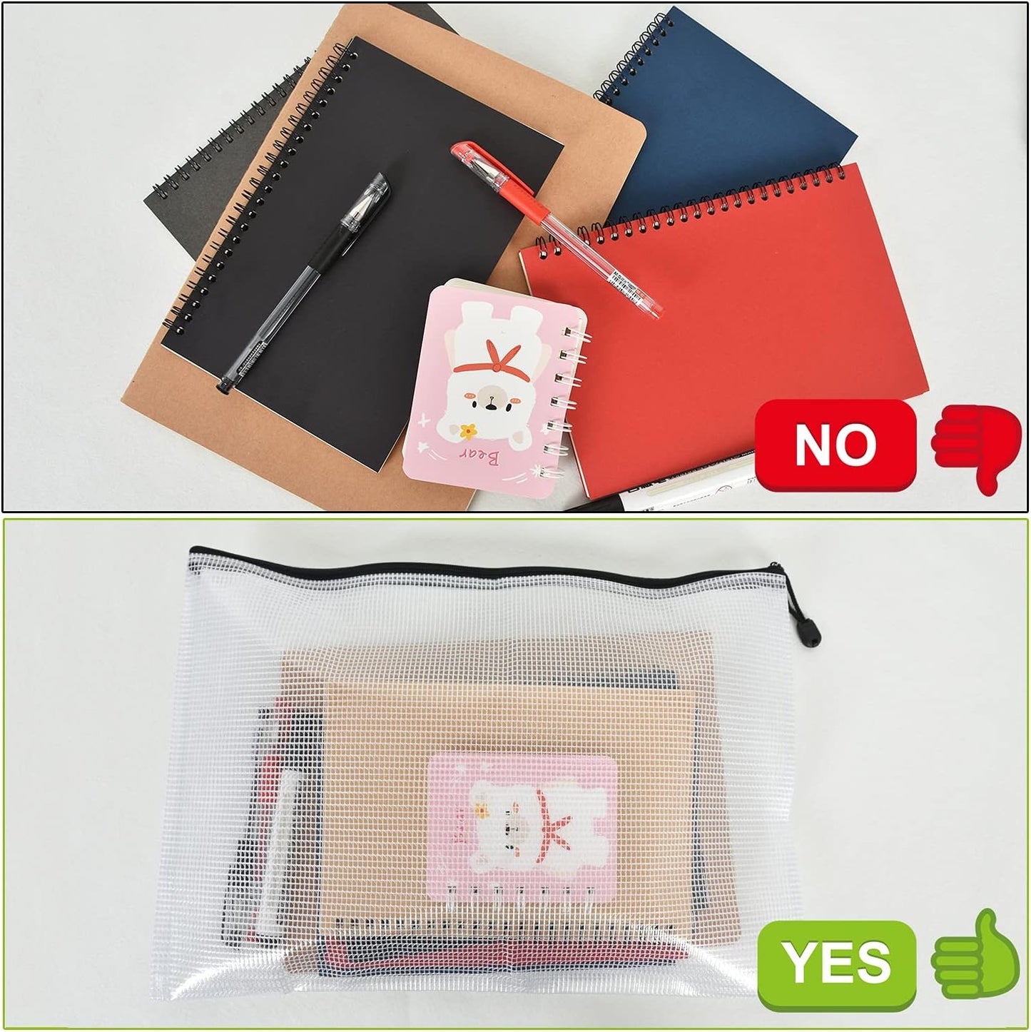 Vuzvuv 22Pcs A3 Size-16.9"x 12" Large Mesh Zipper Pouch with Label Sticker, Plastic Document Mesh Bag for File Board Game School Office Home Travel Storage（43cm30cm）