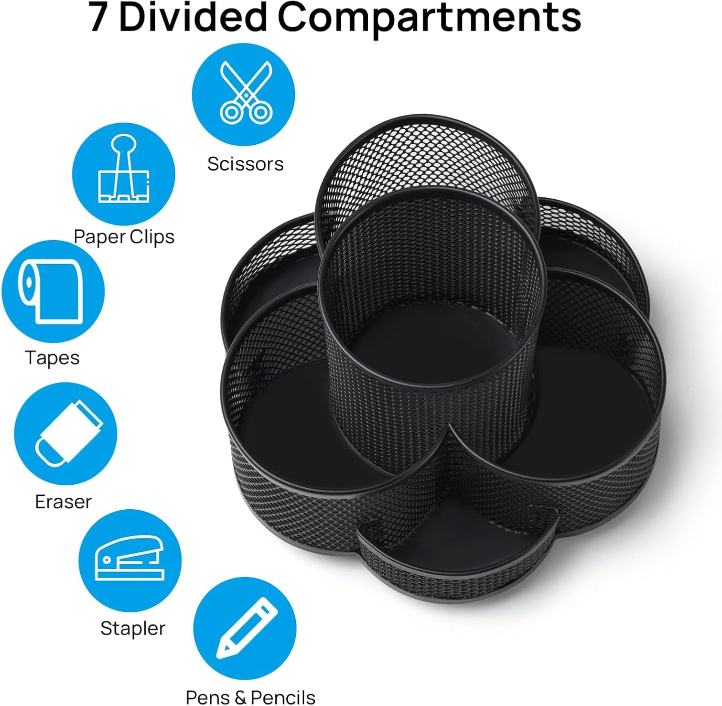 Pen Holder for Desk, 360 Rotating Pencil Holder, Cup Holder for Desk Office, Desk Organizers and Accessories in Black