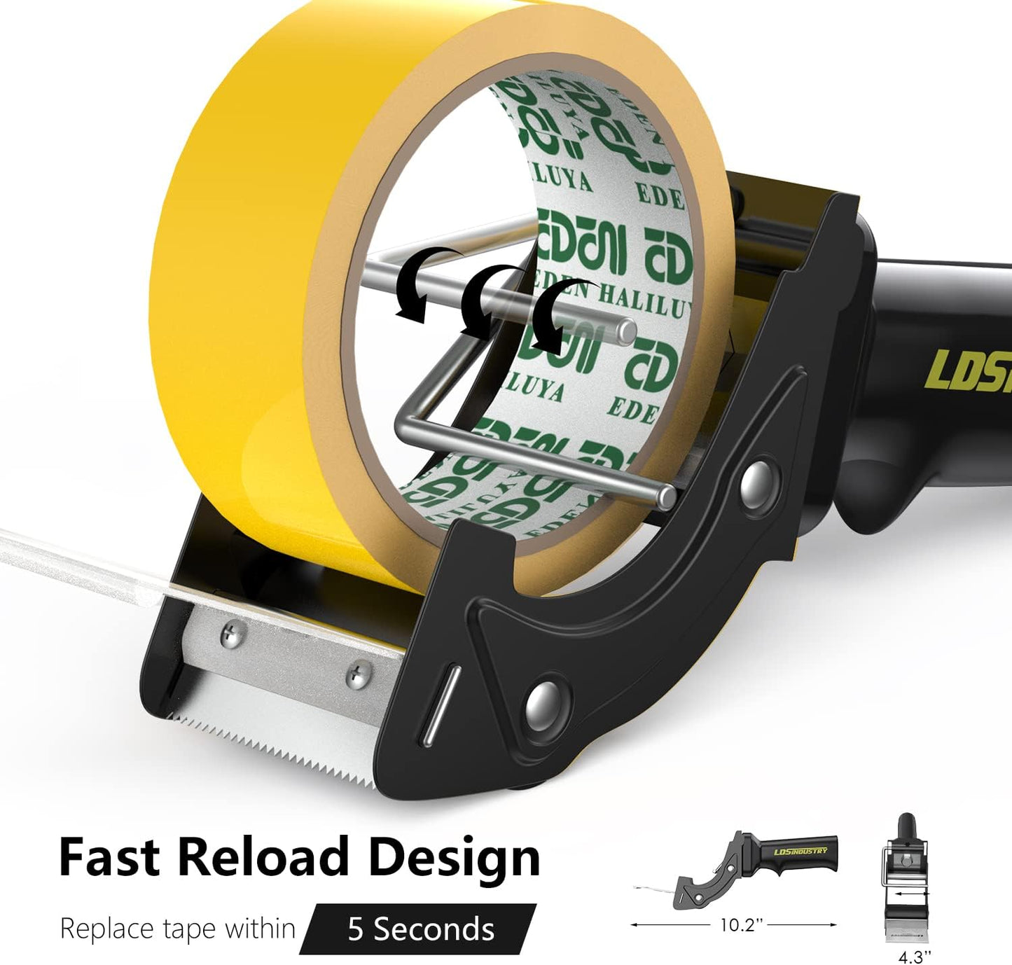 Rapid-Replace Packing Tape Dispenser Gun with Extra Blade, 2IN(50mm) Lightweight Ergonomic Industrial Handheld Heavy Duty Tape Cutter for Carton, Packaging and Box Sealing, Black