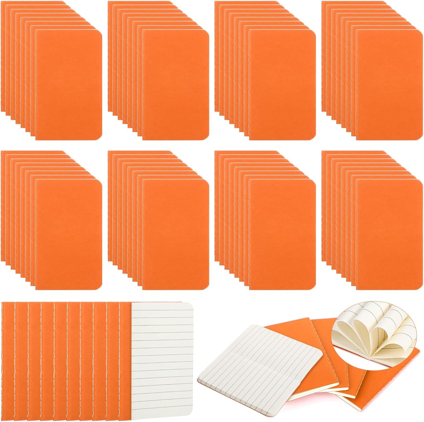 Harloon 100 Pcs Mini Notebooks Bulk Small Pocket Notepads Blank Lined Wallet Memos Journals for Students Employee Traveler Classroom Office Supplies, 4 x 2.5 Inches(Orange)