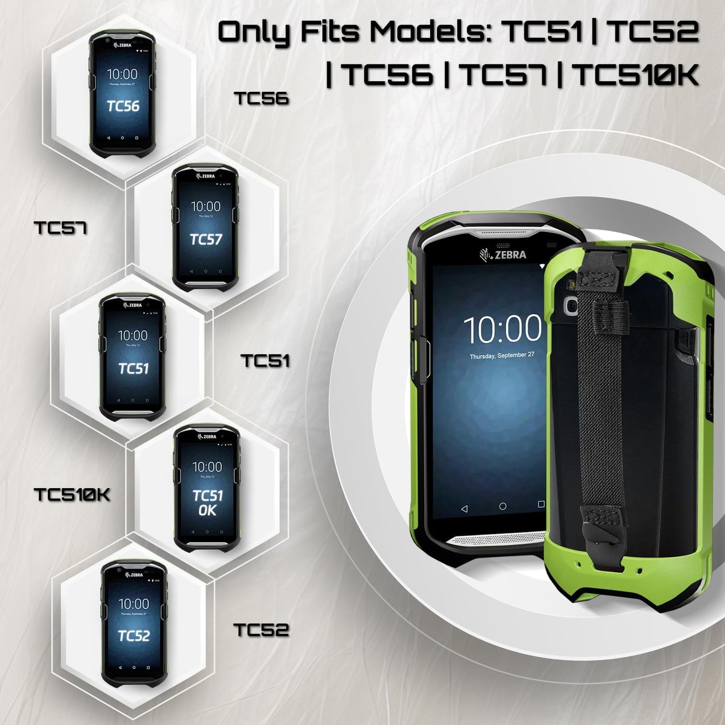 TC51 TC52 TC56 TC57 TC510K Case with Hand Strap - Protective & Ergonomic for Zebra Handheld Barcode Scanners SG-TC5X-EXO1-01 SG-TC5X-EXONHS-01 (Green)