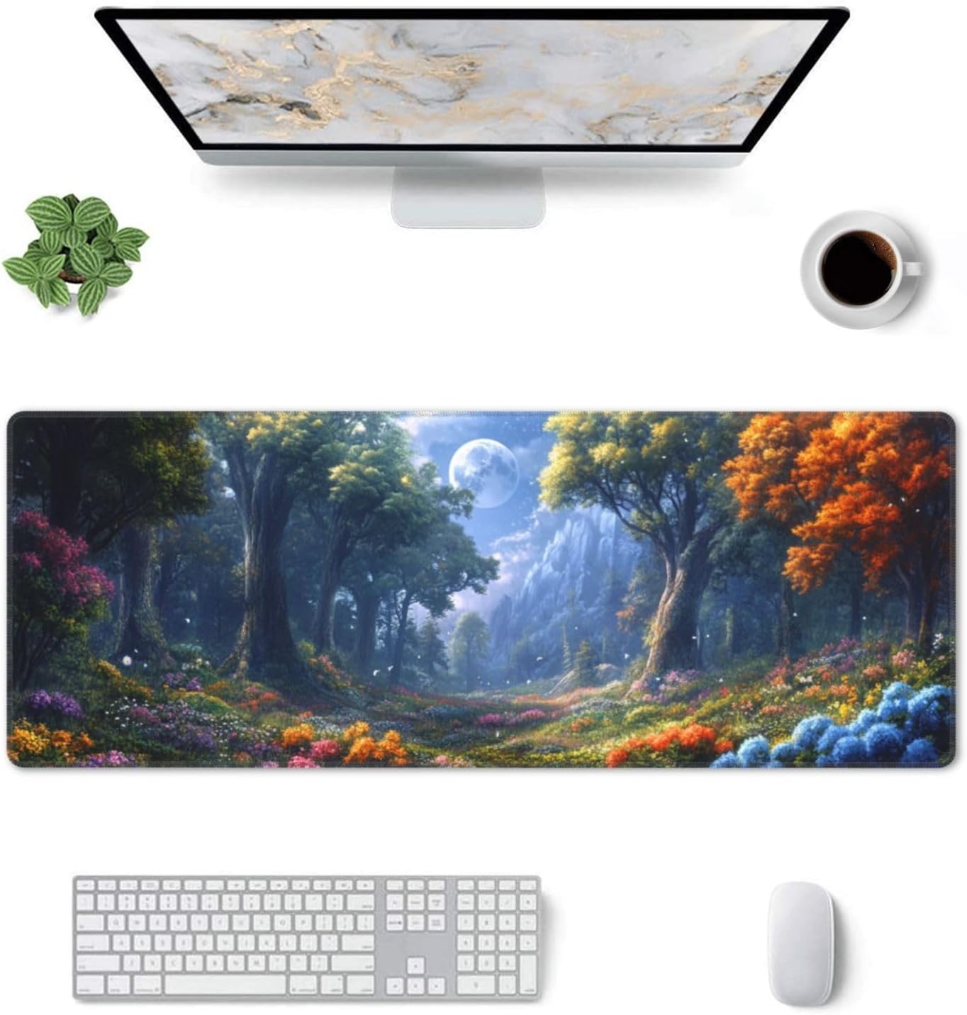 Tree Flower Mouse Pad 31.5 X 11.8 Inch Big Desk Rubber Base Stitched Edges Keyboard Pad XXL Mouse Mat for Home Game and Office