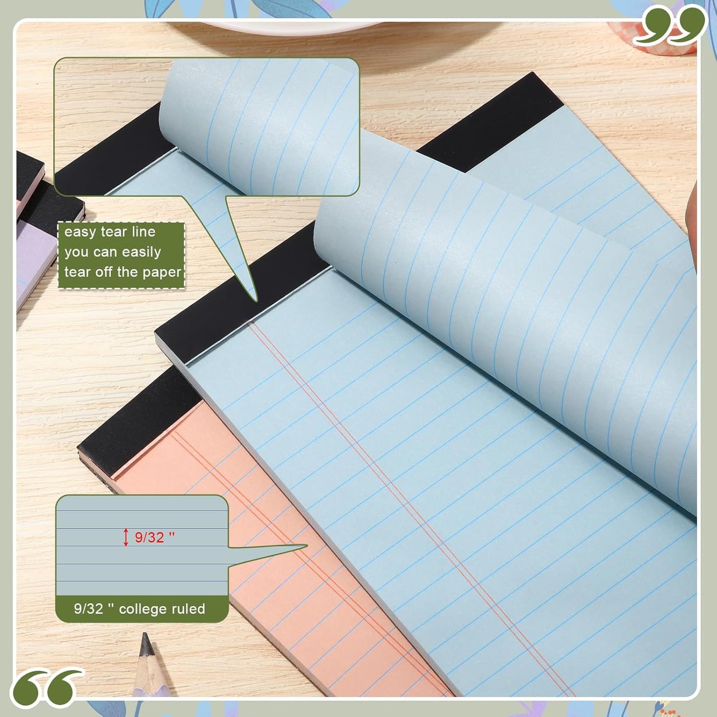 Lincia 12 Pcs 12 Pcs 5" x 8" Small Legal Pads Colored Lined Note Pads Narrow Ruled Writing Notepads 50 Sheets Per Micro Paper Notebook Lined and Perforated for College Office Supplies (Retro Colors)