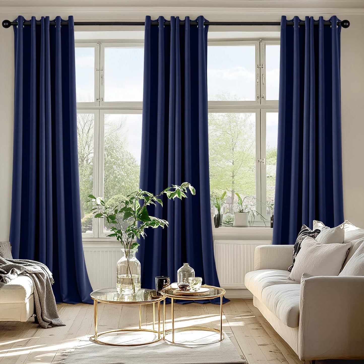 MIULEE Navy Blue Blackout Curtains for Bedroom Living Room 96 Inches Long 2 panels, Thermal Insulated Room Darkening Drapes Solid Grommet Top Noise Reducing Light Blocking Window Treatments 40x96 Inch