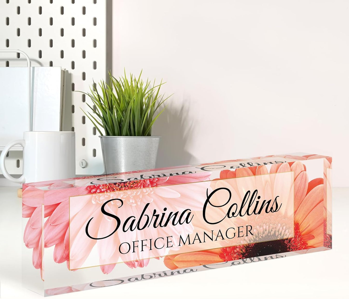 Name Plate for Desk, Desk Name Plate Personalized, Office Decor for Women Men, Acrylic Desktop Accessories, Office Appreciation Gifts for Boss Social Workers Nurse Teacher Employee (Sunflowers A)