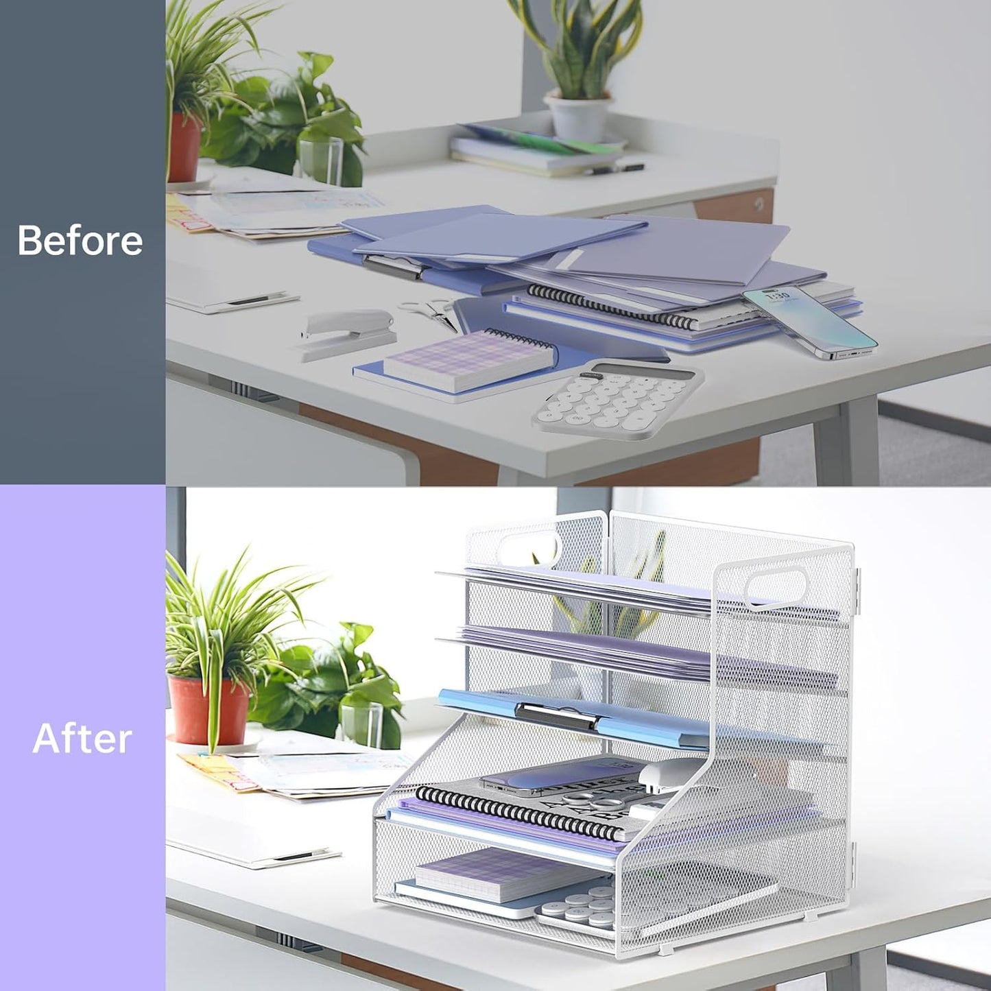 SUPEASY 5-Tier Desk File Organizer, Metal Letter Paper Tray, Desk Organizers and Accessories for Home Office Supplies, White