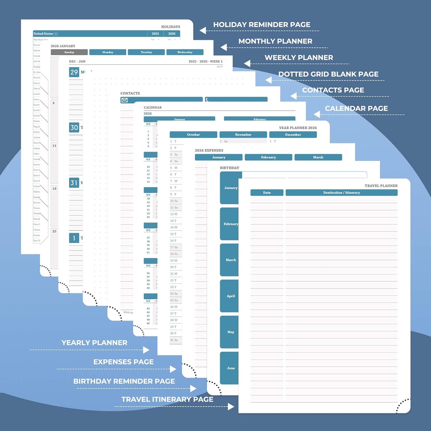 Planner 2026 Daily Weekly and Monthly,11.5"x8.5",12 Months Spiral Bound Calendar Agenda with Self-adhesive Pen Holder,2026 Appointment Book with Vegan Leather Soft Cover,Blue