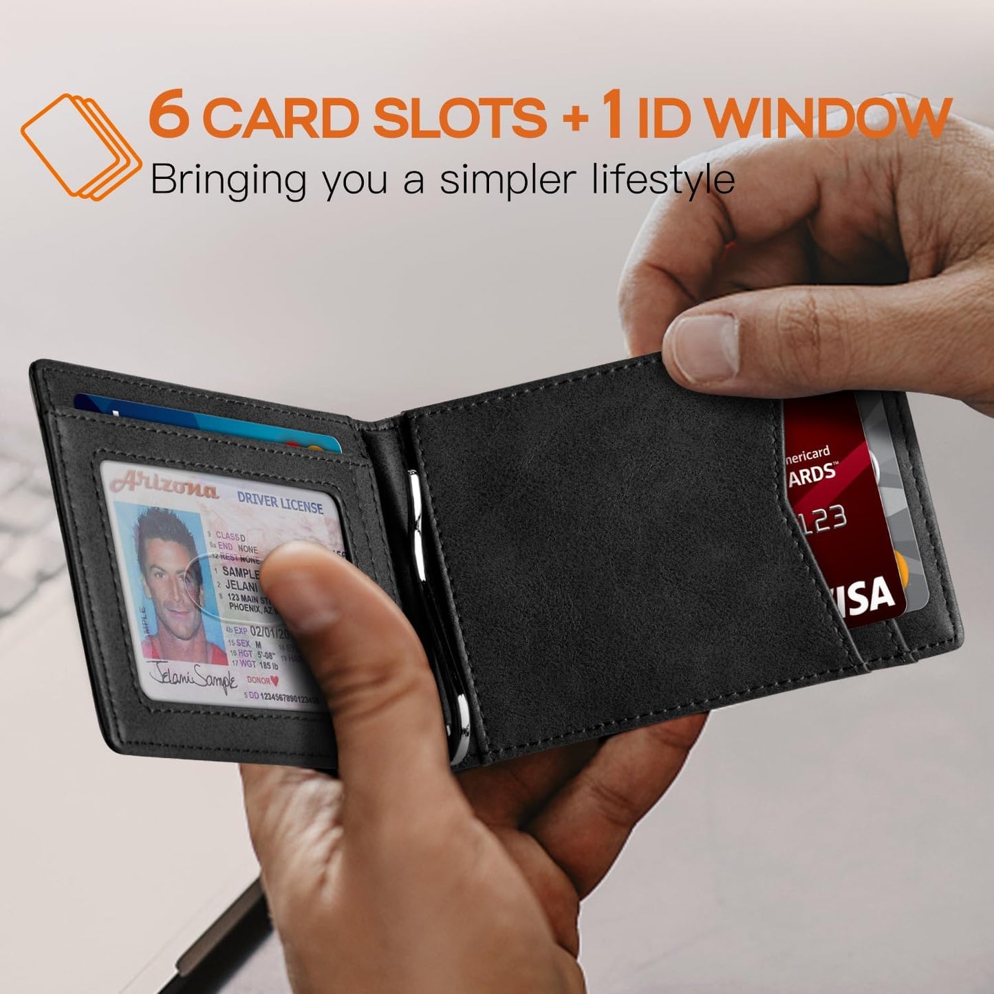 Slim Wallet for Men Genuine Leather RFID Blocking Bifold Minimalist Front Pocket Mens Wallet with Money Clip Thin Gift Box