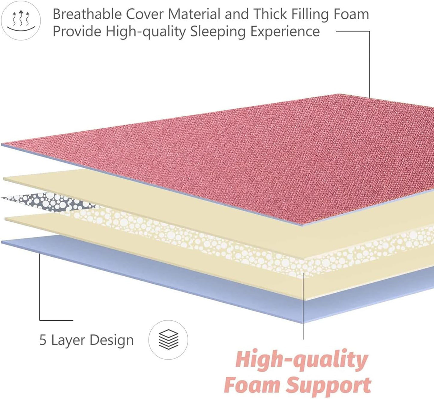 MAXYOYO Japanese Floor Mattress Futon Mattress, Thicken Sleeping Pad Foldable Roll Up Floor Futon for Adults Tatami Mat Dormitory Bed Lounger, Pink, Full Size